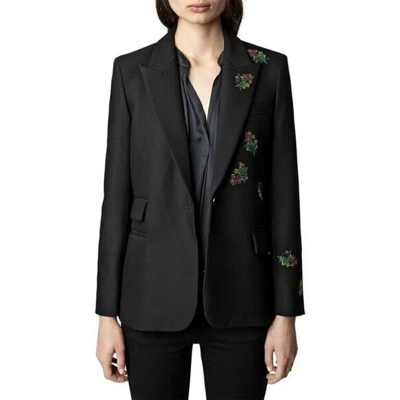Zadig & Voltaire Venus Diamanté Flower Black Woman’s Blazer. FR 34/US 2. - Picture 1 of 13